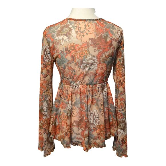 Forest Fairy Grunge Womens Sheer Babydoll Boho Top Medium Bell Sleeve Goblincore - Picture 3 of 12